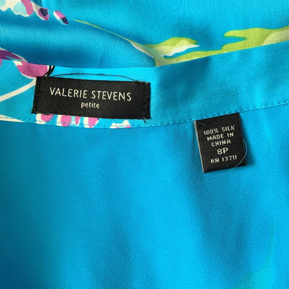 Valerie Stevens 100% Silk Blue Floral Midi Ruffle Faux Wrap Skirt Sz 8P - Picture 8 of 16